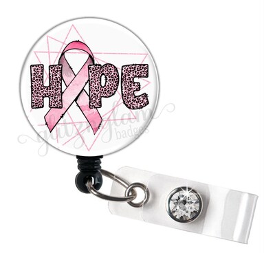 Breast Cancer Retractable ID Badge Holder Reel, Oncologist Retractable Badge Reel, Nurse Badge Holder, Hope Retractable Badge Holder 6200U - image1